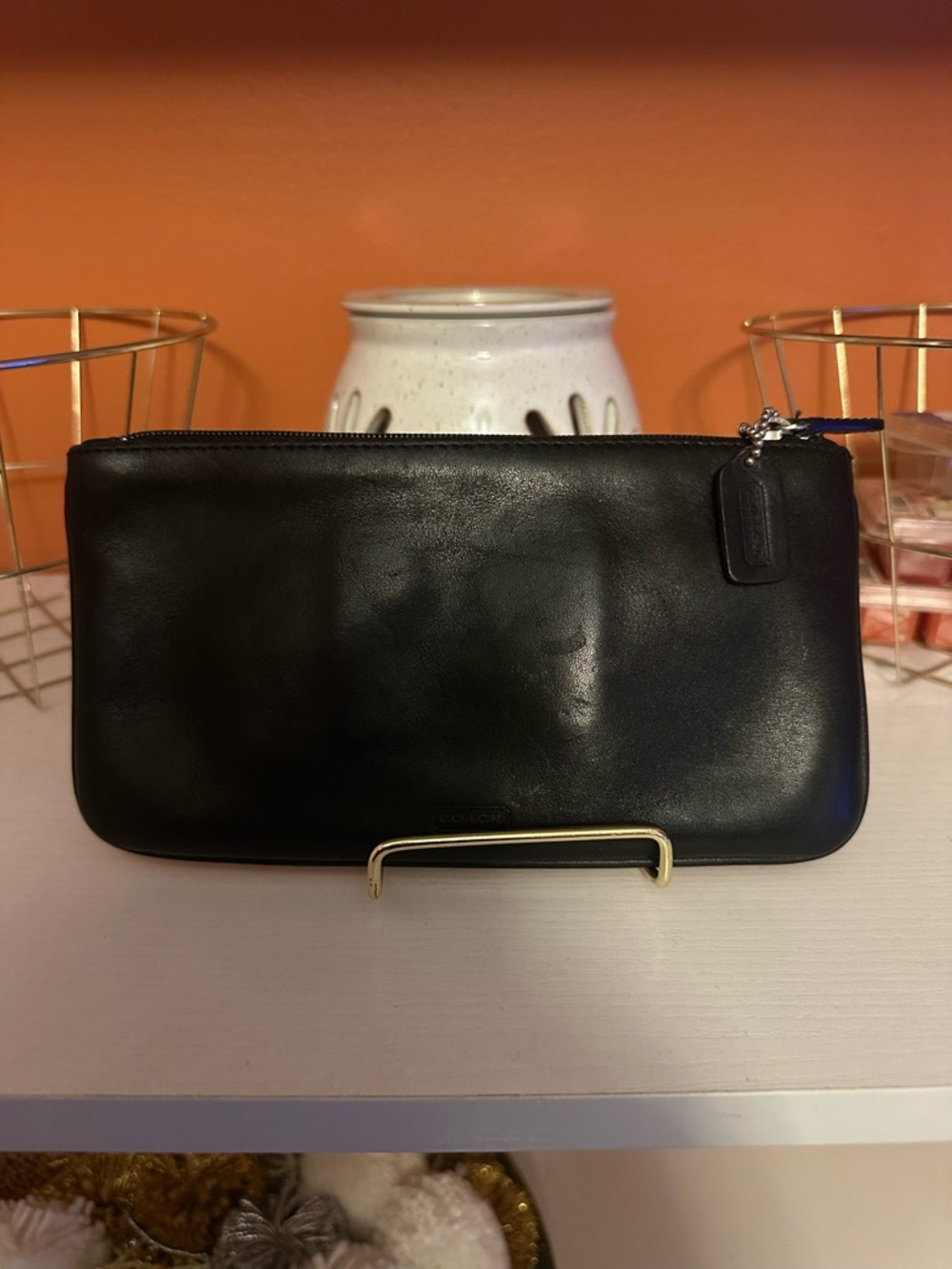 Vintage COACH Black Leather Zip Pouch Wristlet(EUC)